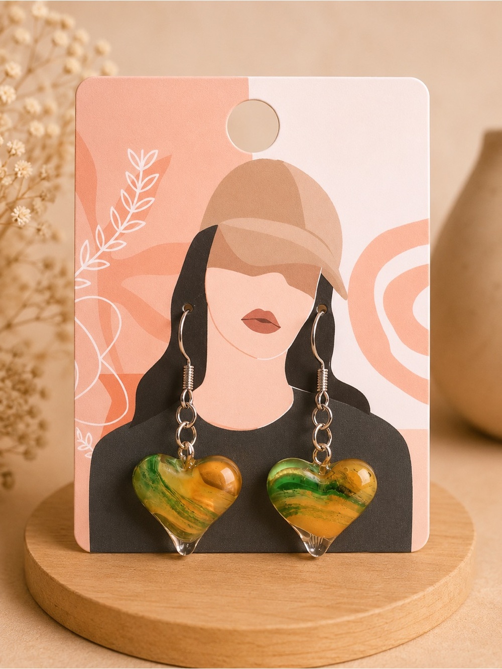 Green & Yellow Heart Drop Earrings - Women Jewelry